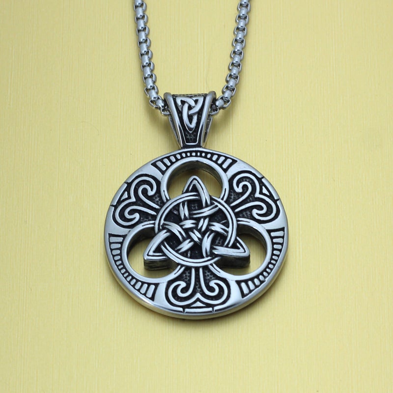 ENHONG Celtic Knot Necklace for Men,Stainless Steel Double Side Solid Heavy Pendant with Chain 24 Inches - Image 2